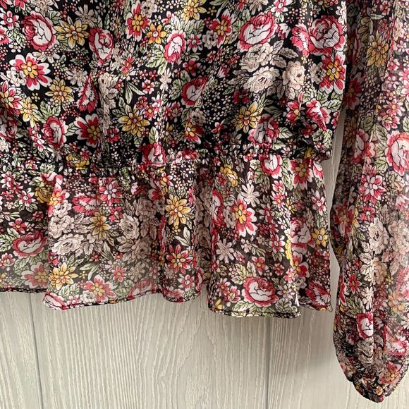 1.State Multicolor Floral Print Long Sleeve Sheer Top Size Small - Picture 4 of 5